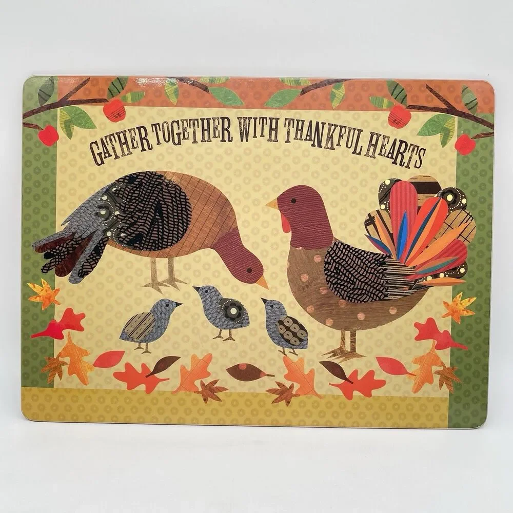 Pottery Barn Kids Turkey Placemats Set of 6 15.5x11.5 Thanksgiving Cork Back